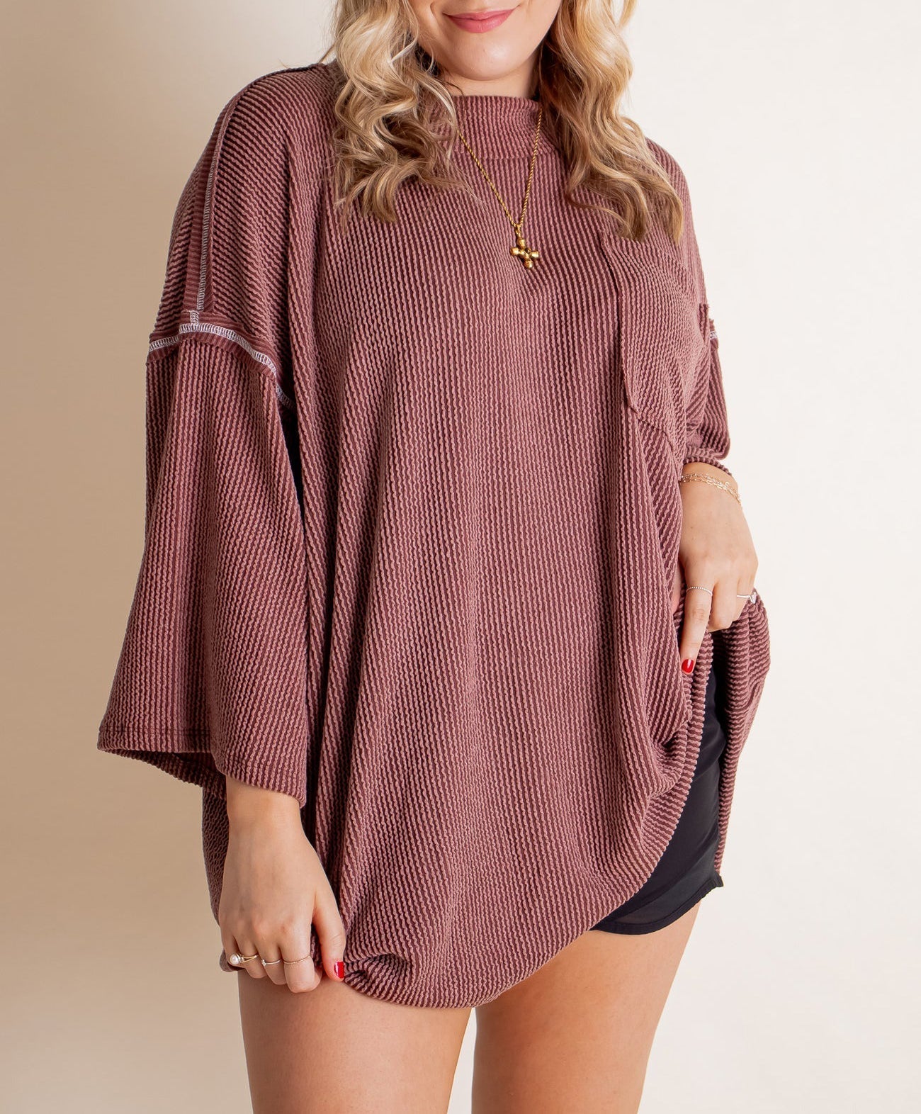 Oversize High Neck Urban Ribbed Tunic (Buy 2 Free Shipping)
