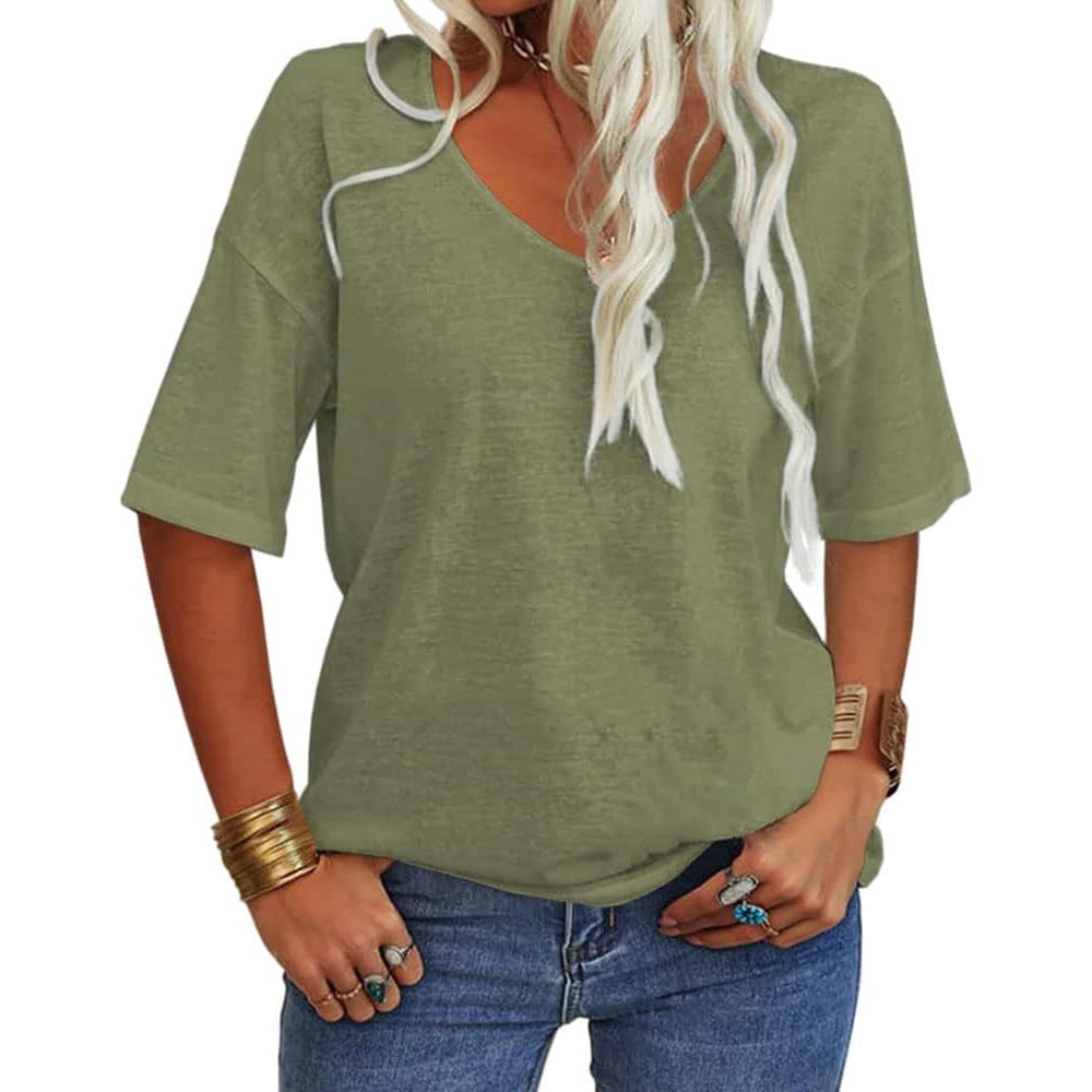Women's Solid Color V-Neck T-shirt [On Sale & Quick Ship!]