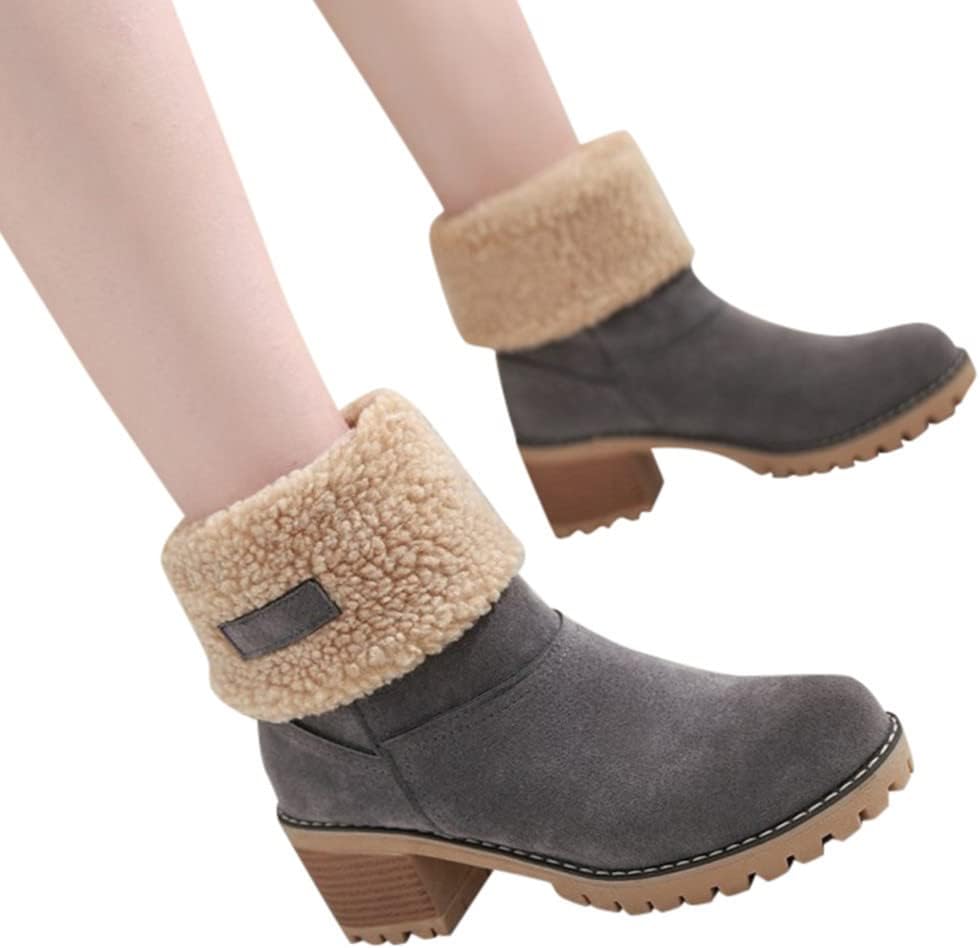 Women's Solid Color Fuzzy Boots, Soft Sole Chunky Heel Fleece Lining Boots, Winter Non-slip Snow Boots