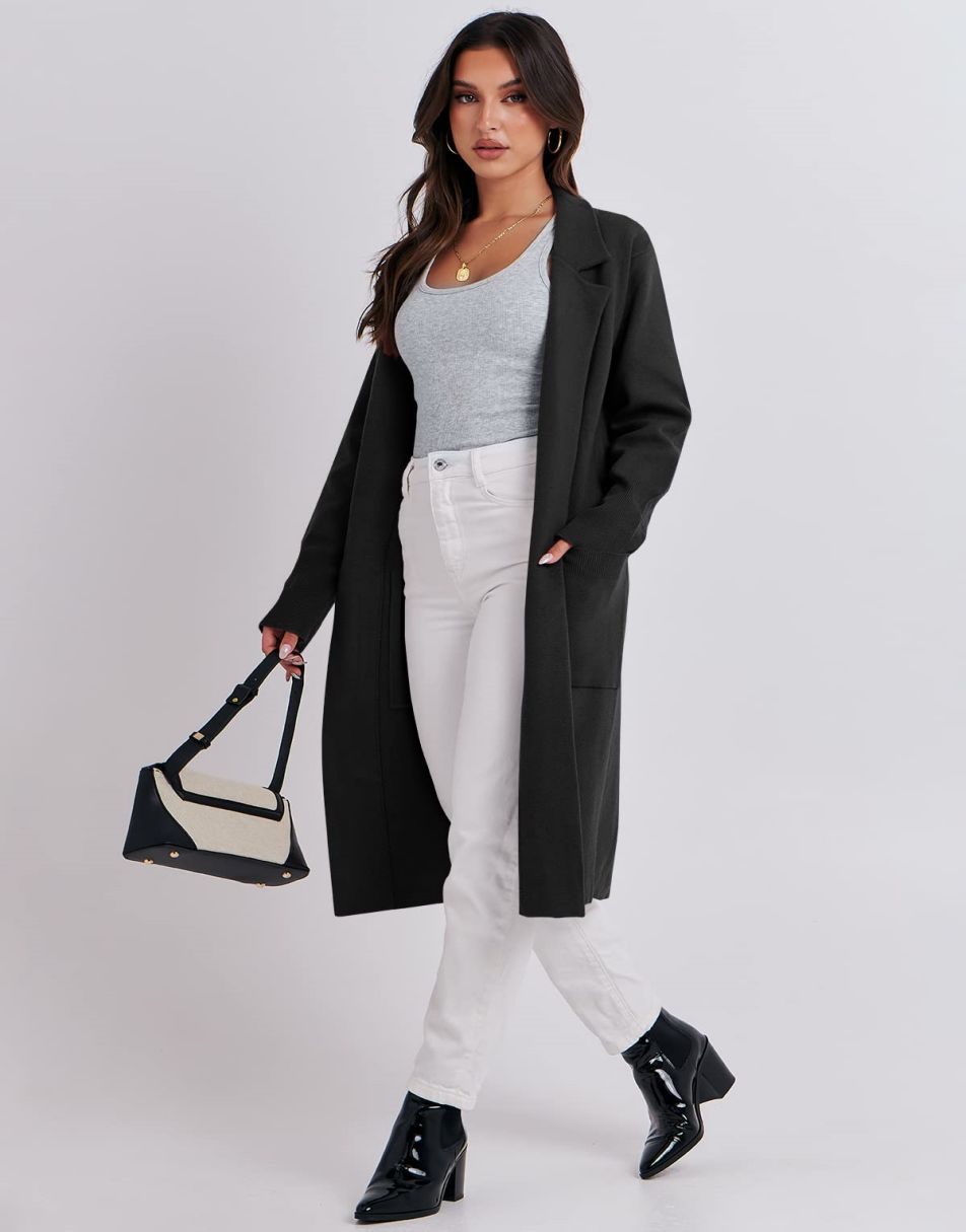 ANRABESS Cardigan for Women Oversized Open Front Sweater Coat Long Sleeve Lapel Blazer Jacket Fall Outwear Coatigan
