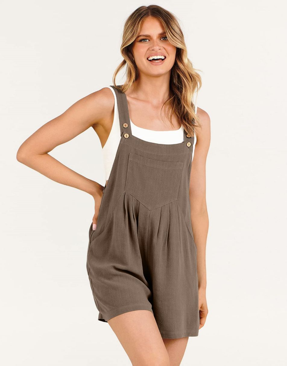 ANRABESS Casual Adjustable Strap Linen Short Bib Overalls Jumpsuit Rompers