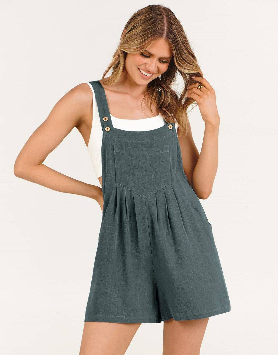 ANRABESS Casual Adjustable Strap Linen Short Bib Overalls Jumpsuit Rompers