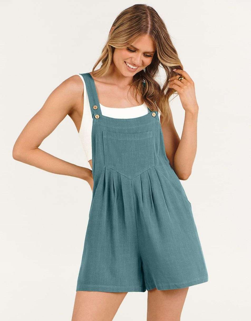 ANRABESS Casual Adjustable Strap Linen Short Bib Overalls Jumpsuit Rompers