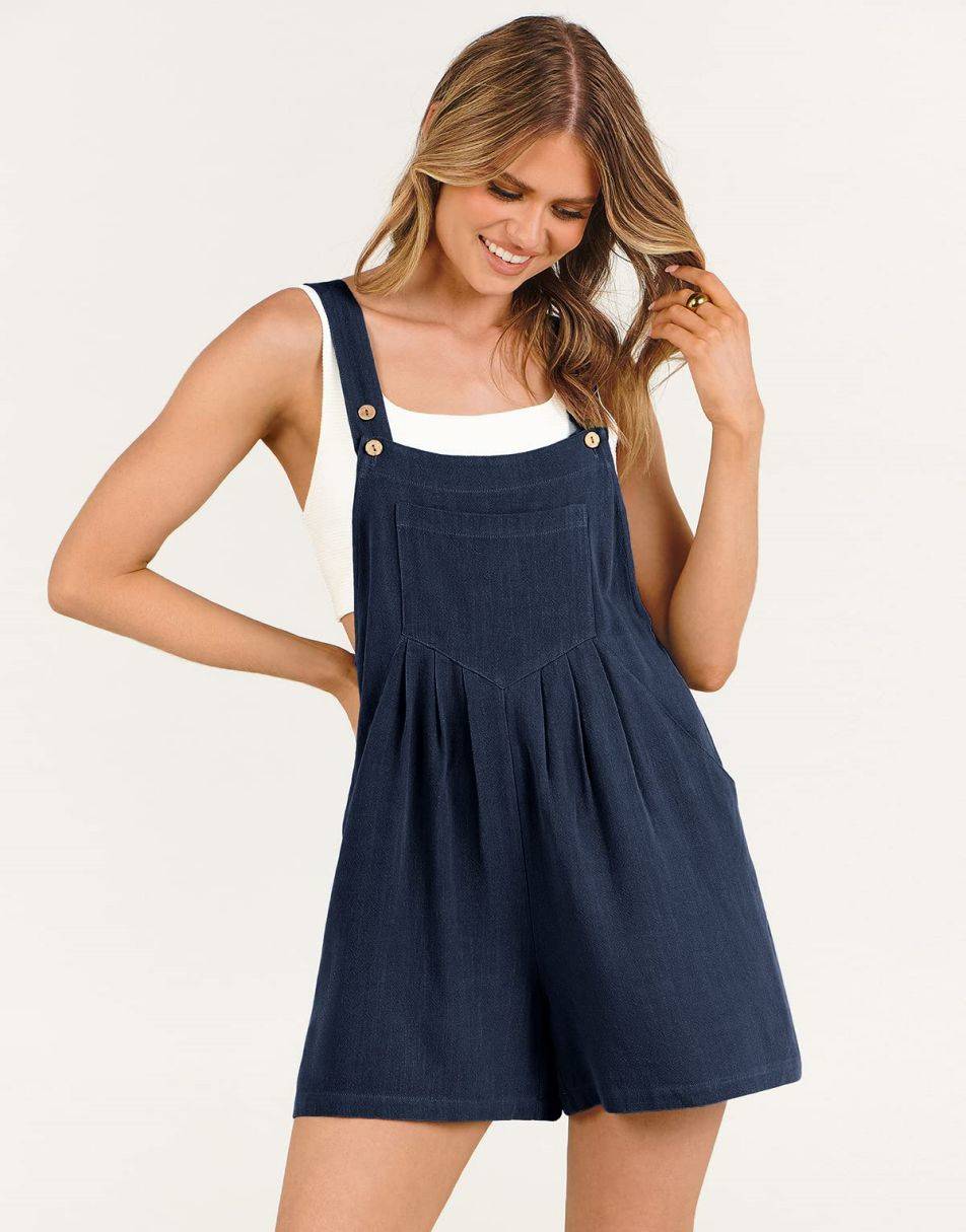 ANRABESS Casual Adjustable Strap Linen Short Bib Overalls Jumpsuit Rompers