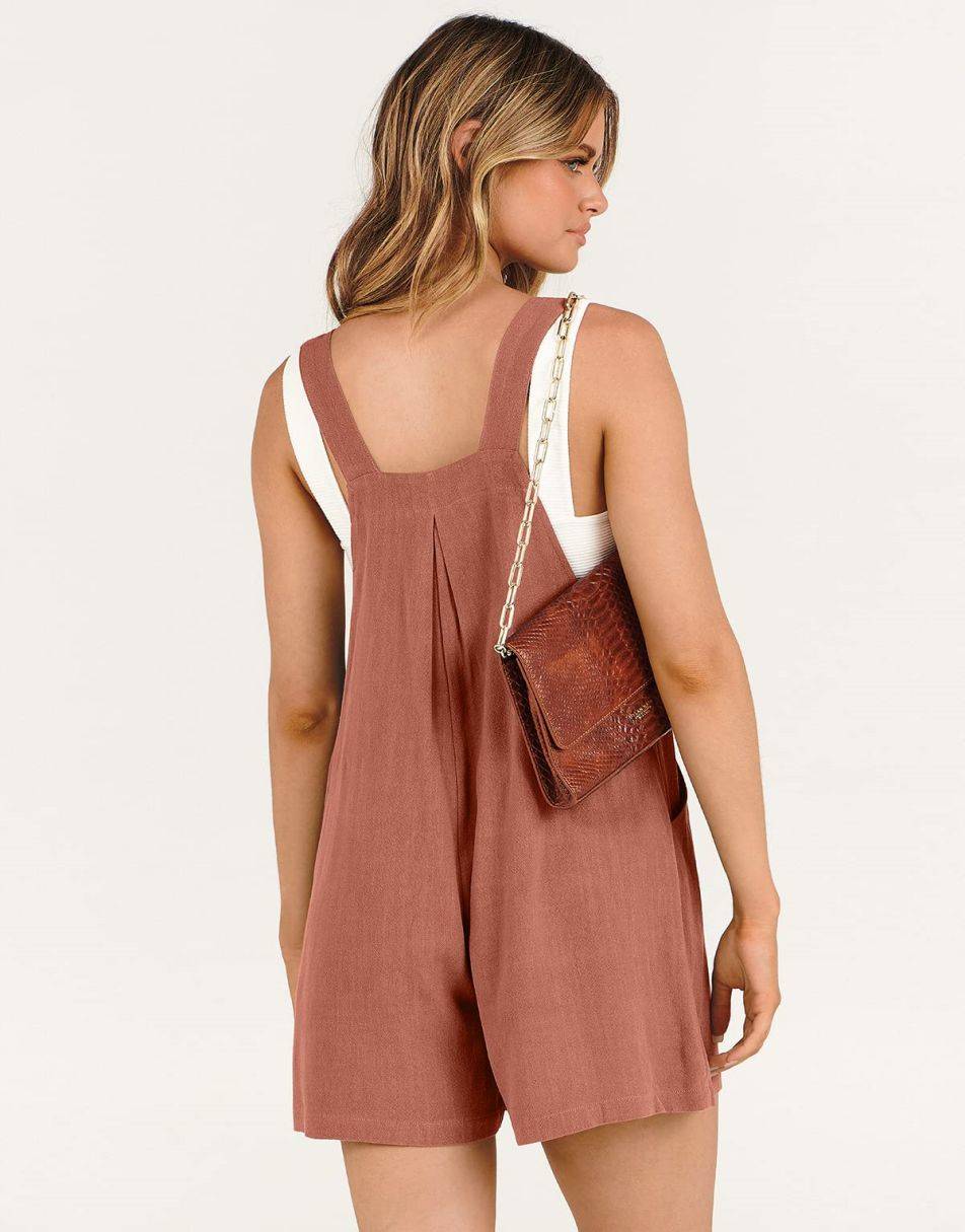 ANRABESS Casual Adjustable Strap Linen Short Bib Overalls Jumpsuit Rompers
