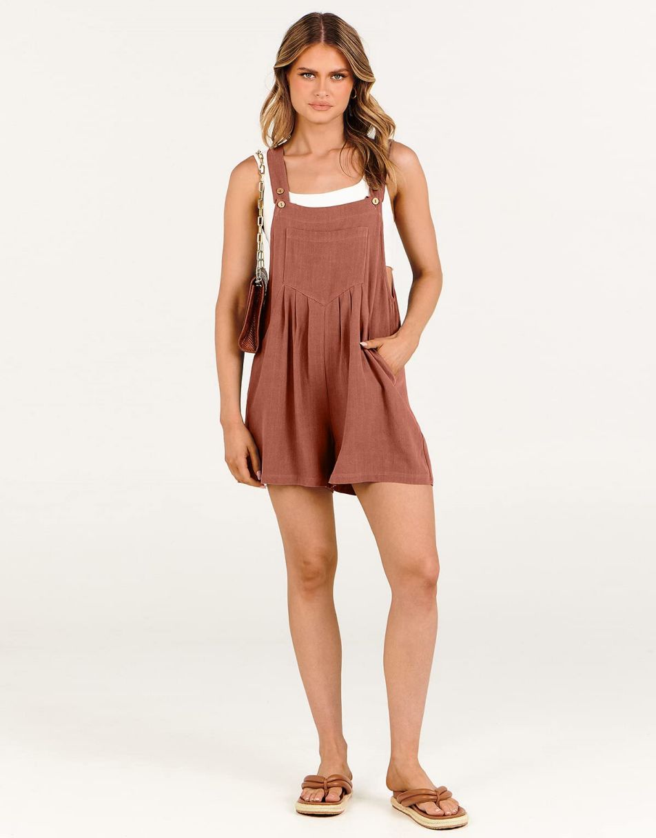 ANRABESS Casual Adjustable Strap Linen Short Bib Overalls Jumpsuit Rompers