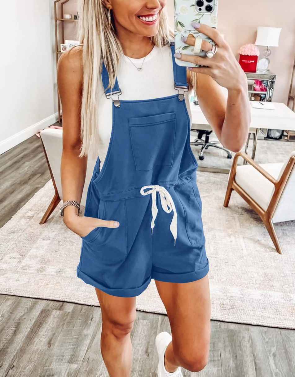 ANRABESS Casual Straps Short Bib Overalls Basic  Drawstring Romper Jumpsuits