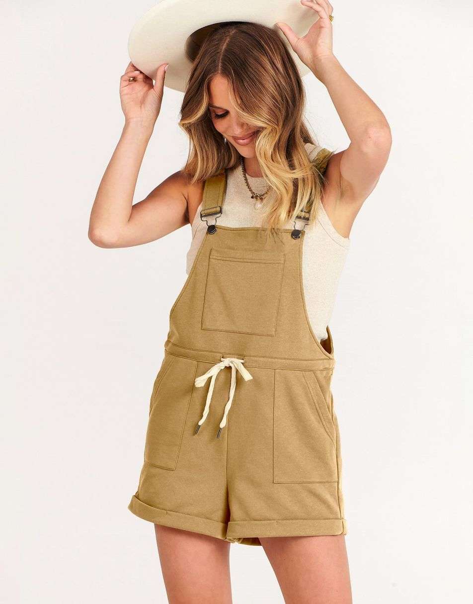 ANRABESS Casual Straps Short Bib Overalls Basic  Drawstring Romper Jumpsuits