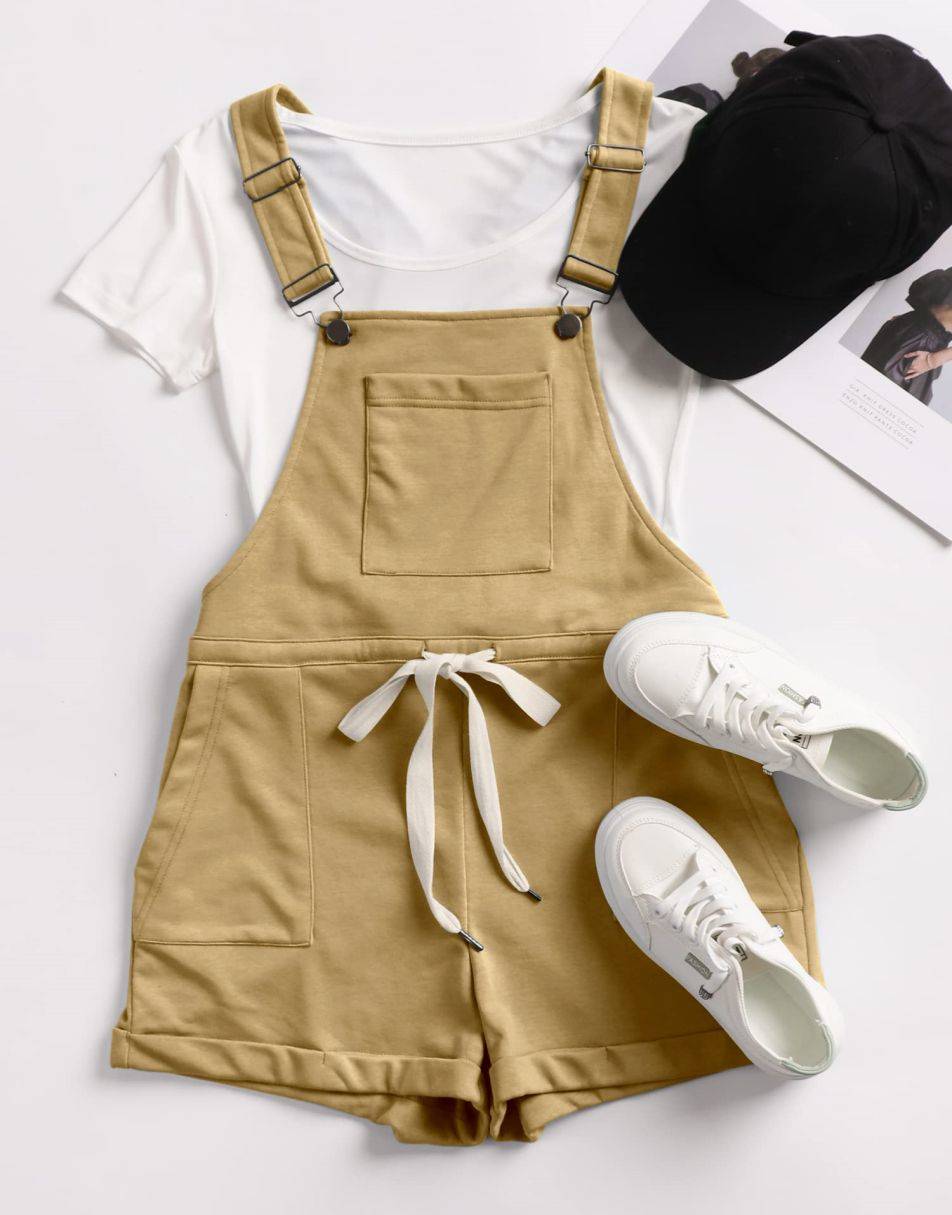 ANRABESS Casual Straps Short Bib Overalls Basic  Drawstring Romper Jumpsuits