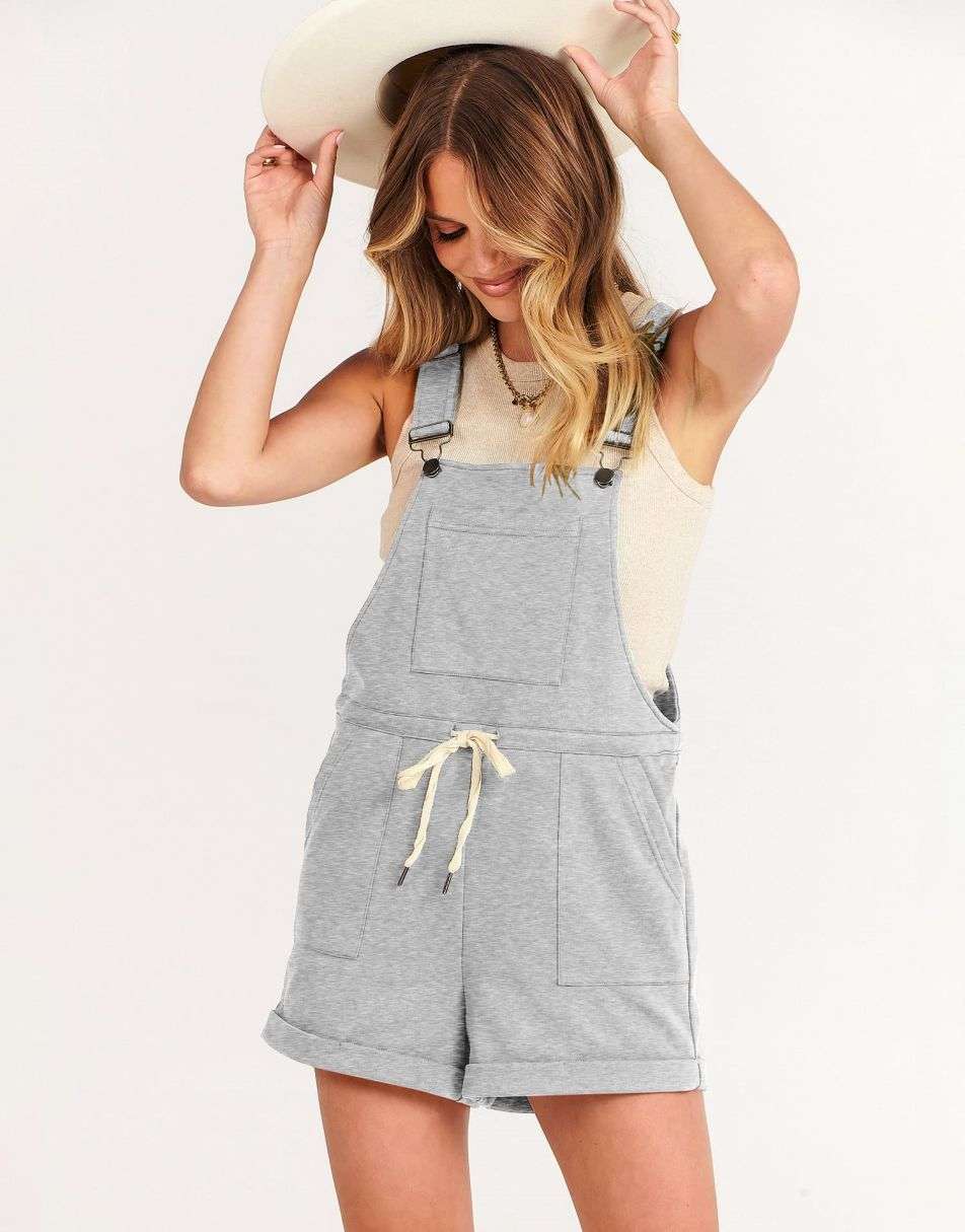 ANRABESS Casual Straps Short Bib Overalls Basic  Drawstring Romper Jumpsuits