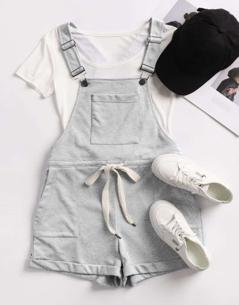 ANRABESS Casual Straps Short Bib Overalls Basic  Drawstring Romper Jumpsuits
