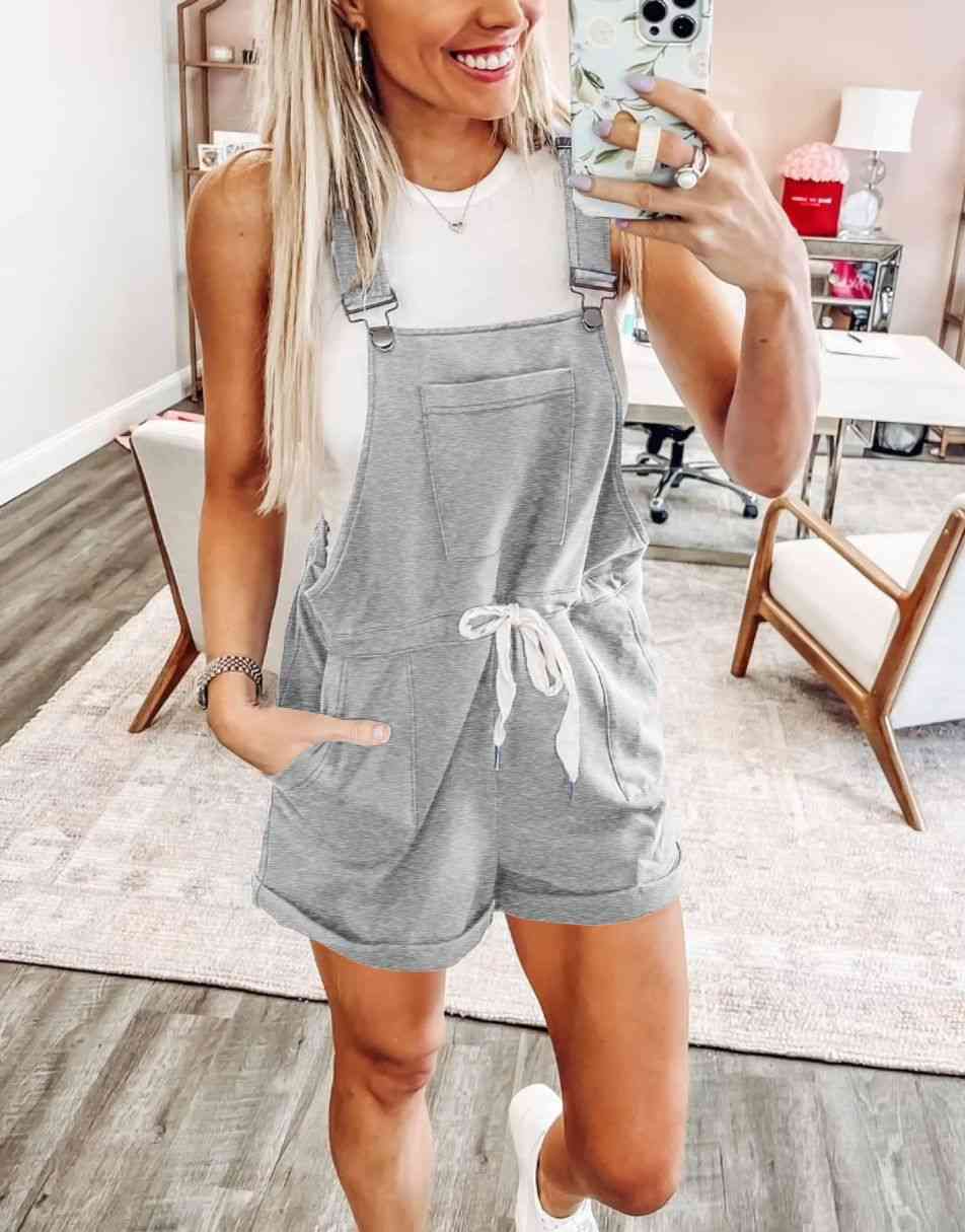 ANRABESS Casual Straps Short Bib Overalls Basic  Drawstring Romper Jumpsuits