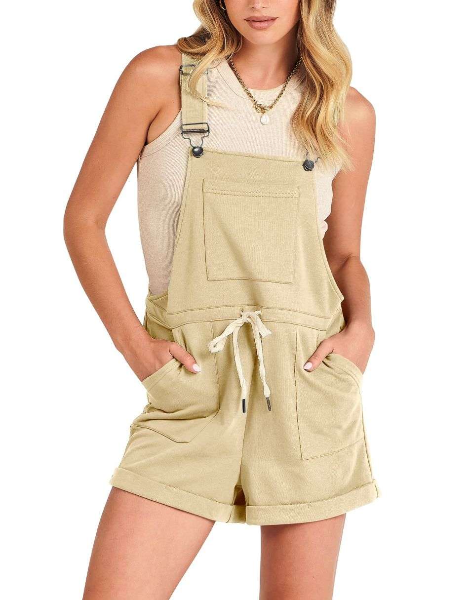 ANRABESS Casual Straps Short Bib Overalls Basic  Drawstring Romper Jumpsuits