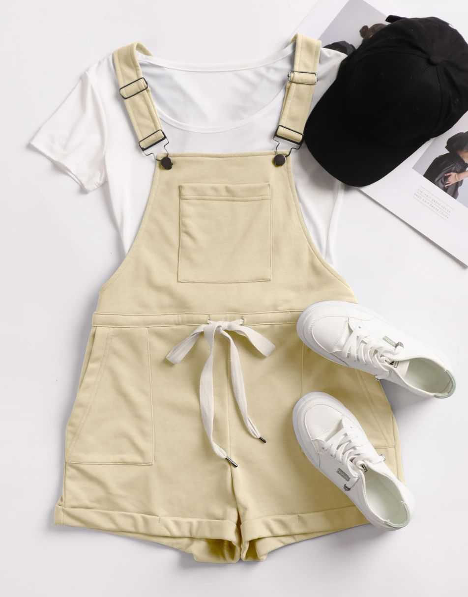 ANRABESS Casual Straps Short Bib Overalls Basic  Drawstring Romper Jumpsuits