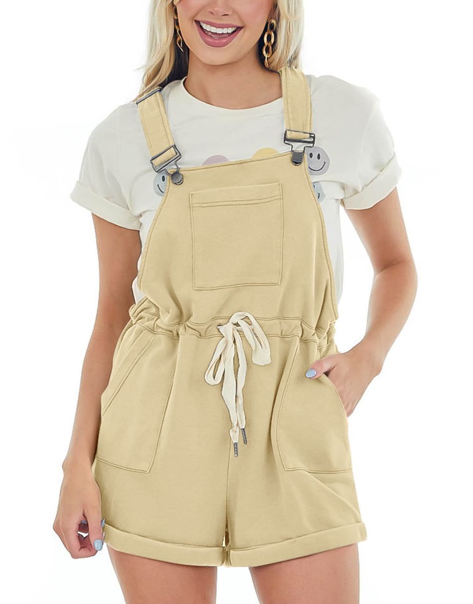 ANRABESS Casual Straps Short Bib Overalls Basic  Drawstring Romper Jumpsuits