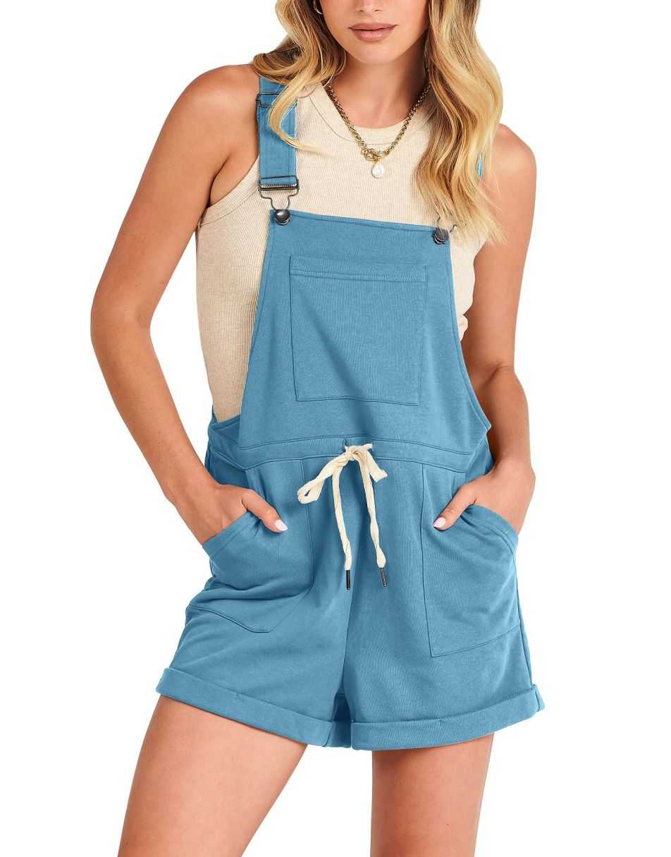 ANRABESS Casual Straps Short Bib Overalls Basic  Drawstring Romper Jumpsuits