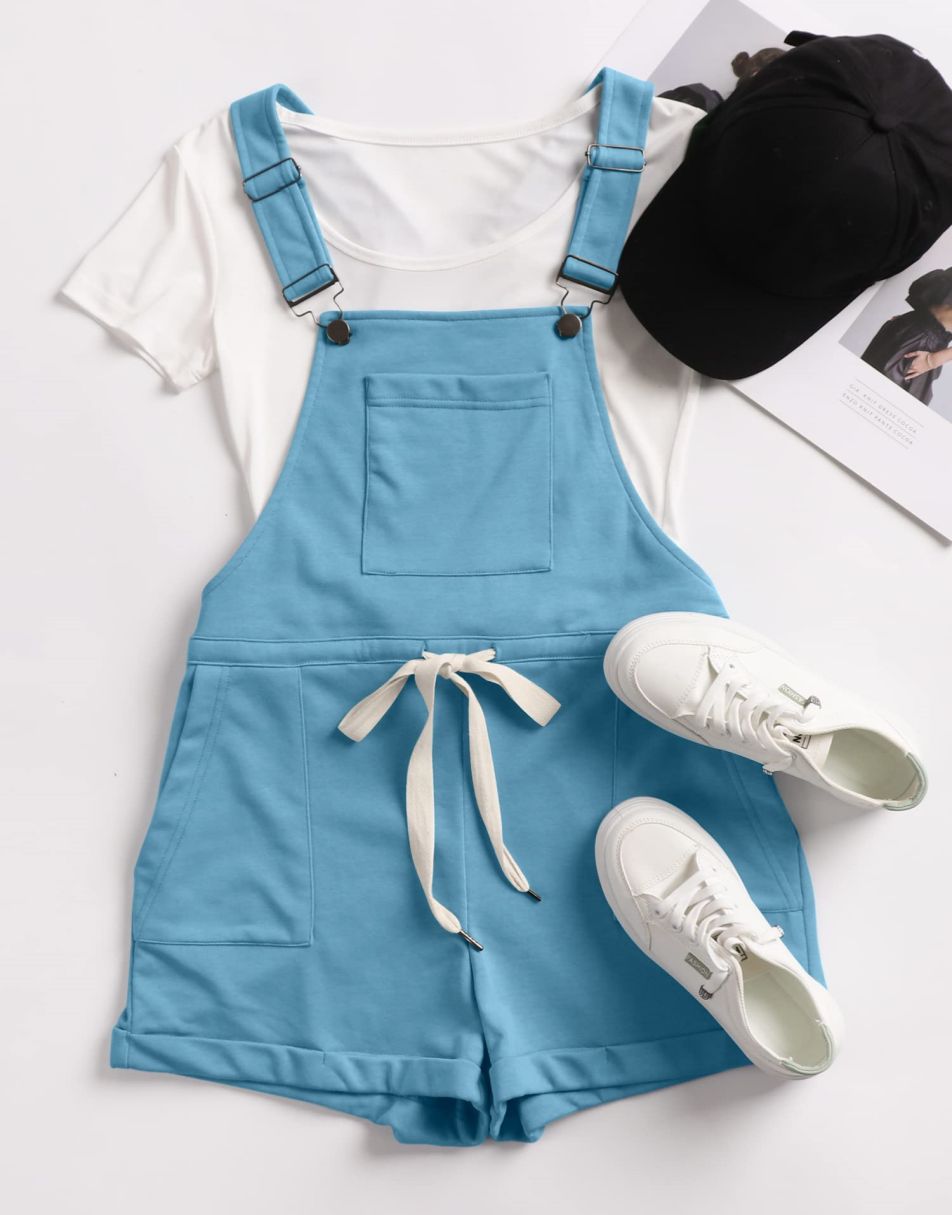 ANRABESS Casual Straps Short Bib Overalls Basic  Drawstring Romper Jumpsuits