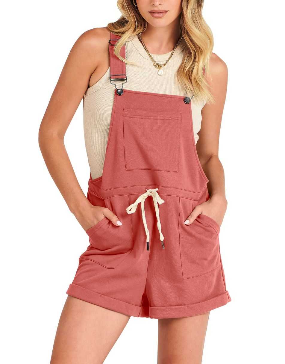 ANRABESS Casual Straps Short Bib Overalls Basic  Drawstring Romper Jumpsuits