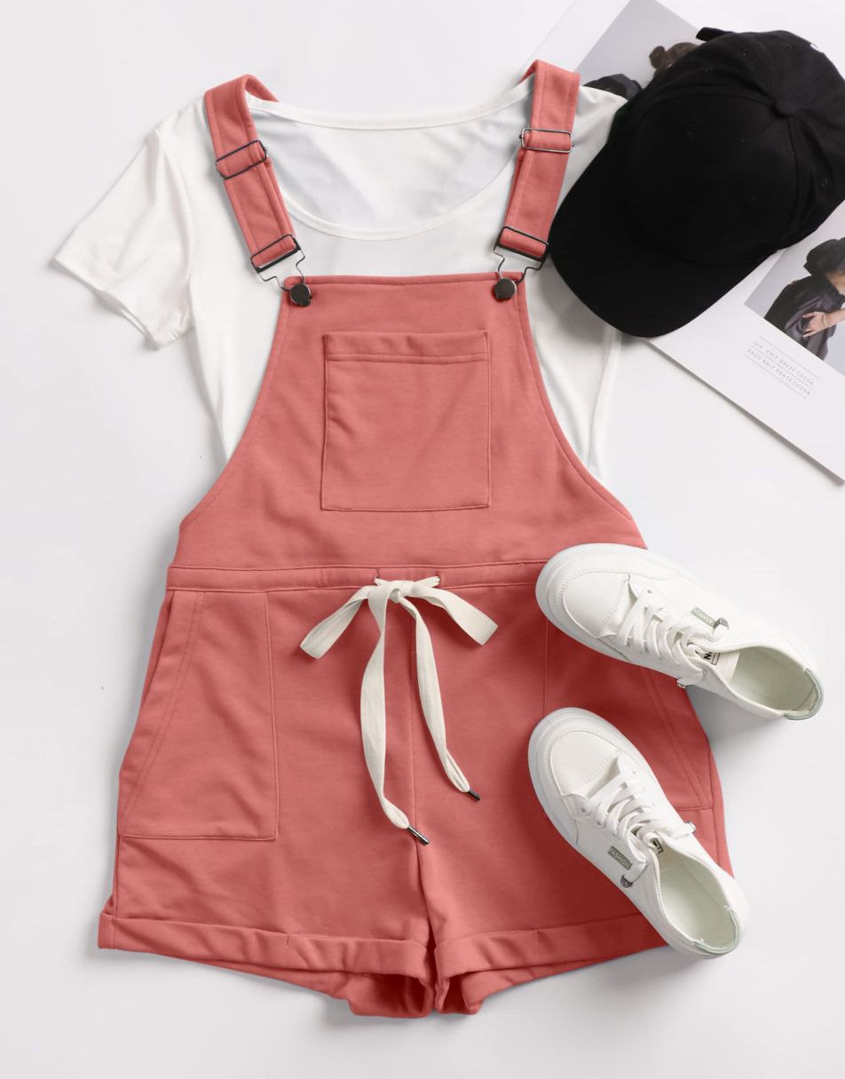 ANRABESS Casual Straps Short Bib Overalls Basic  Drawstring Romper Jumpsuits