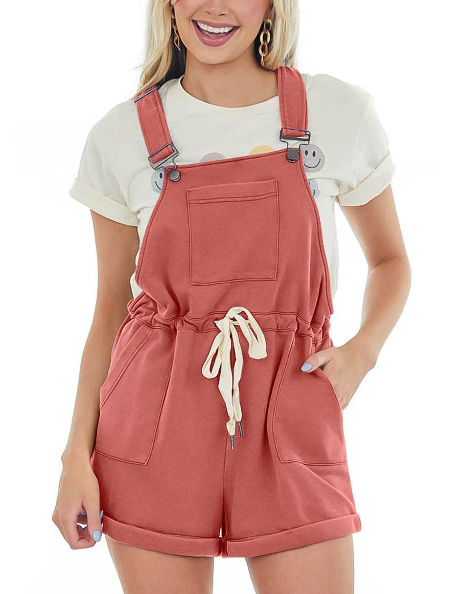 ANRABESS Casual Straps Short Bib Overalls Basic  Drawstring Romper Jumpsuits