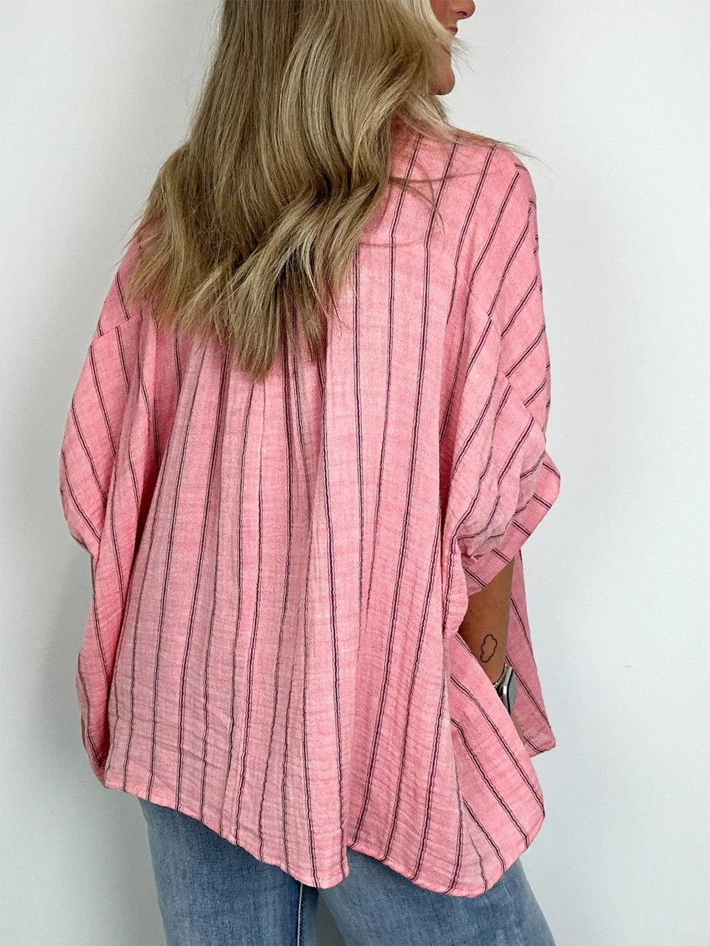 Women's Oversized Striped Button Down Top (Buy 2 Free Shipping)