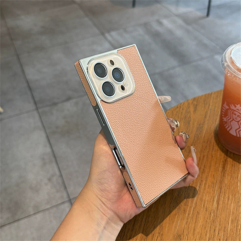 Premium Square Litchi Leather iPhone Case