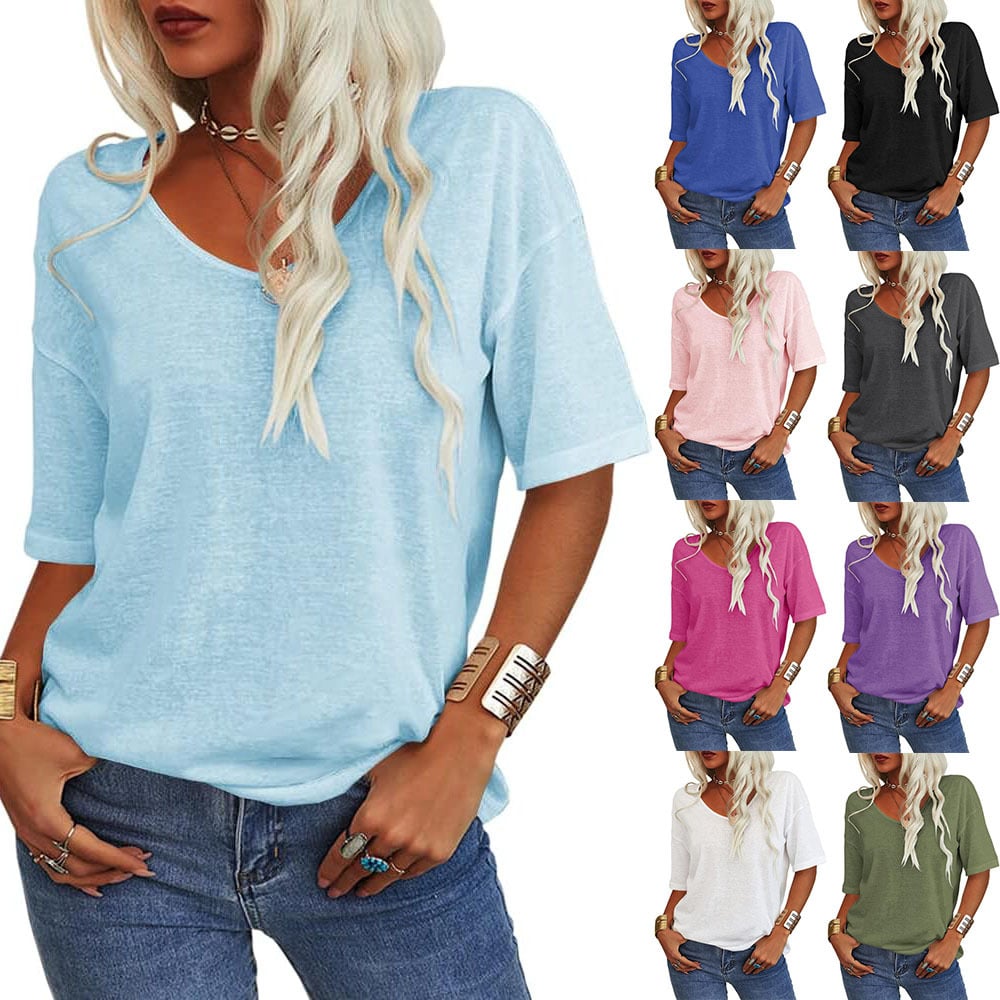 Women's Solid Color V-Neck T-shirt [On Sale & Quick Ship!]