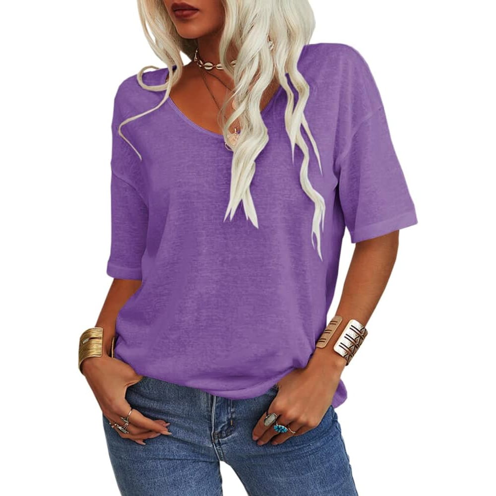 Women's Solid Color V-Neck T-shirt [On Sale & Quick Ship!]
