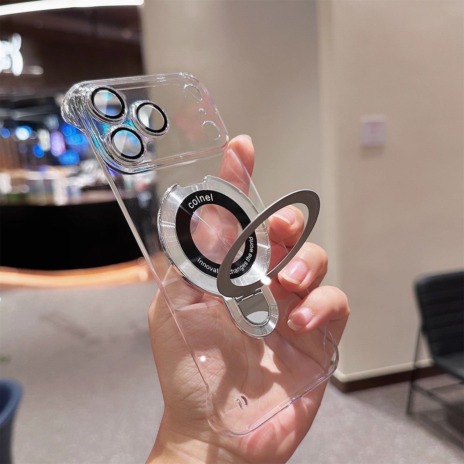 Ultra-Slim Frameless Magnetic Stand Case with Glass Lens Protector for Apple iPhone 17 / 16 / 15 Series